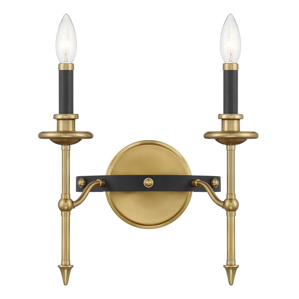 Consulate 13 in. W x 13 in. H 2-Light Matte Black/Warm Brass Dimmable Wall Sconce price history on PriceWatchPro