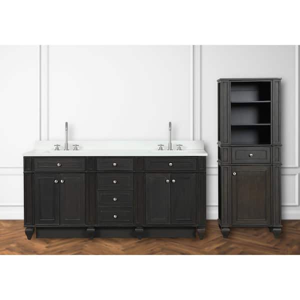 Winston 72 in. W x 22 in. D Bath Vanity in Walnut with Quartz Vanity Top in White with White Basin