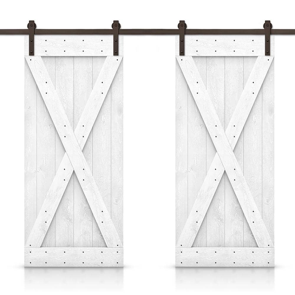 72 in. x 84 in. X Series White Stained Solid Pine Wood Interior Double Sliding Barn Door with Hardware Kit price history on PriceWatchPro