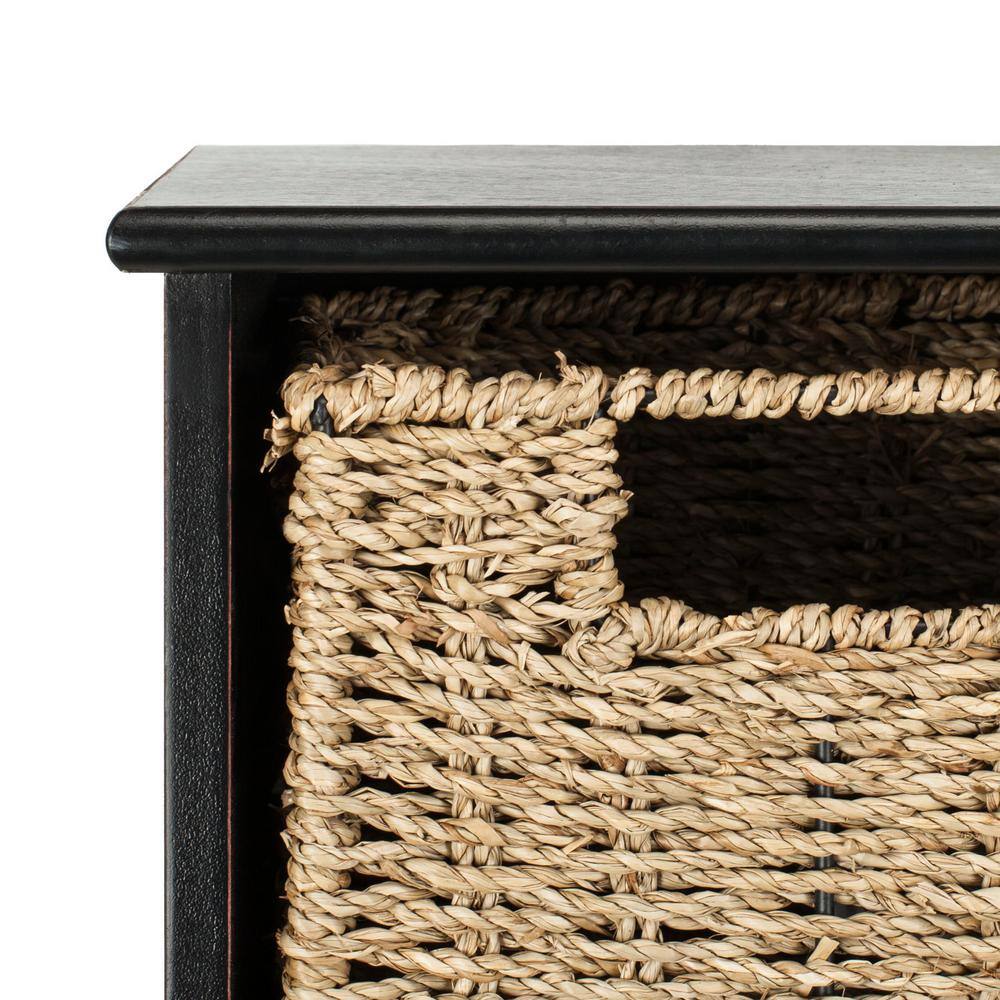 Black Pine Wall Hook Rack with 3 Wicker Baskets