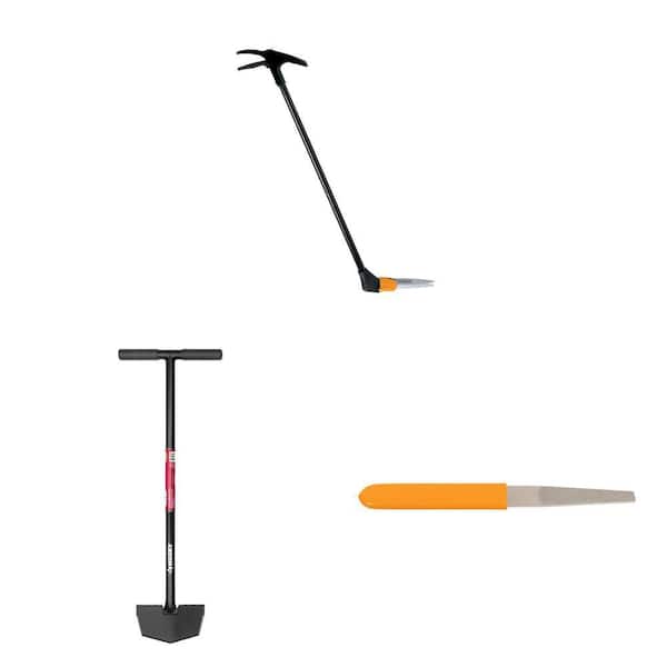 36 in. Long Handle Swivel Grass Shears with 4.5 in. Steel Blade, 34 in. T-Handle Edger and 6 in. Blade Sharpener Combo