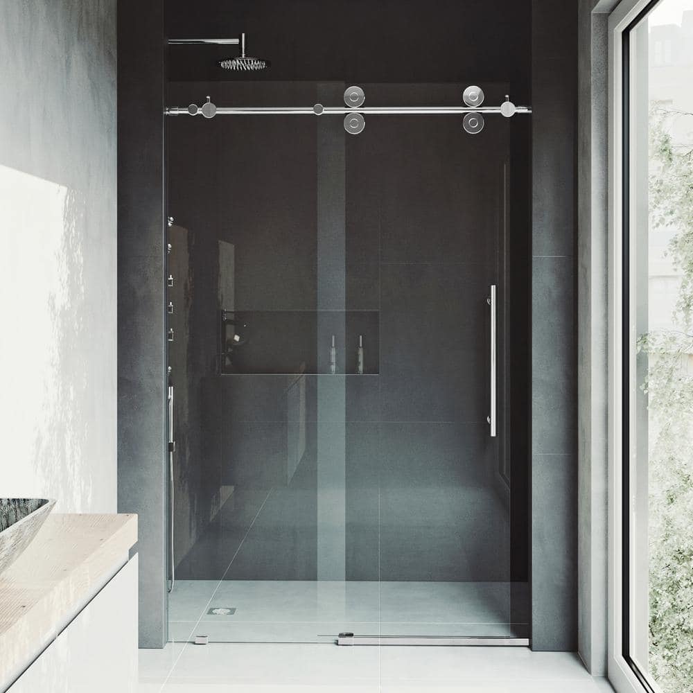 Elan 48-inch Frameless Sliding Shower Door with Clear Glass and Chrome Hardware