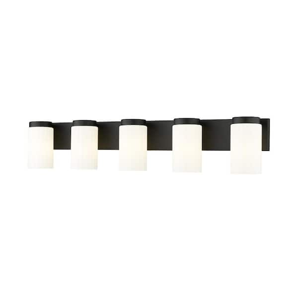 Unbranded Burk 38 in. 5-Light Matte Black Vanity-Light with Matte Opal Glass Shade