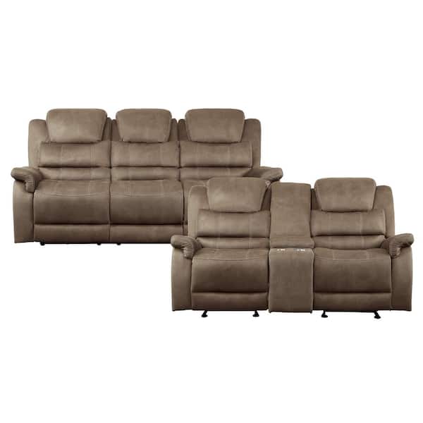 EVERGLADE HOME Rosnay 157.5 in. W Round Arm Microfiber Rectangle Sofa in Brown with 5-Seats