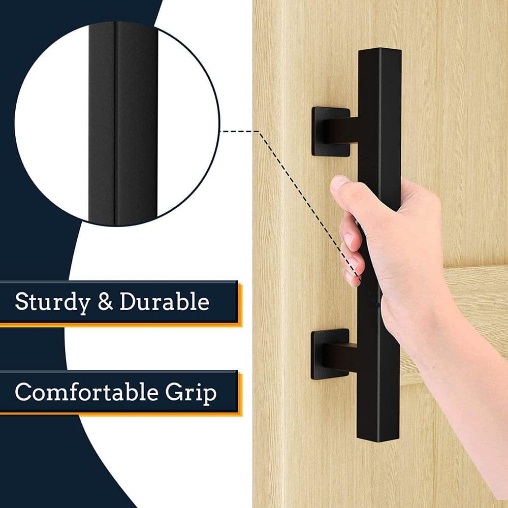 Matte Black 12" Sliding Barn Door Handle Set