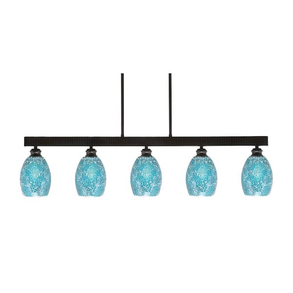 Unbranded Albany 60-Watt 5-Light Espresso Linear Pendant Light with Turquoise Fusion Glass Shades and No Bulbs Included