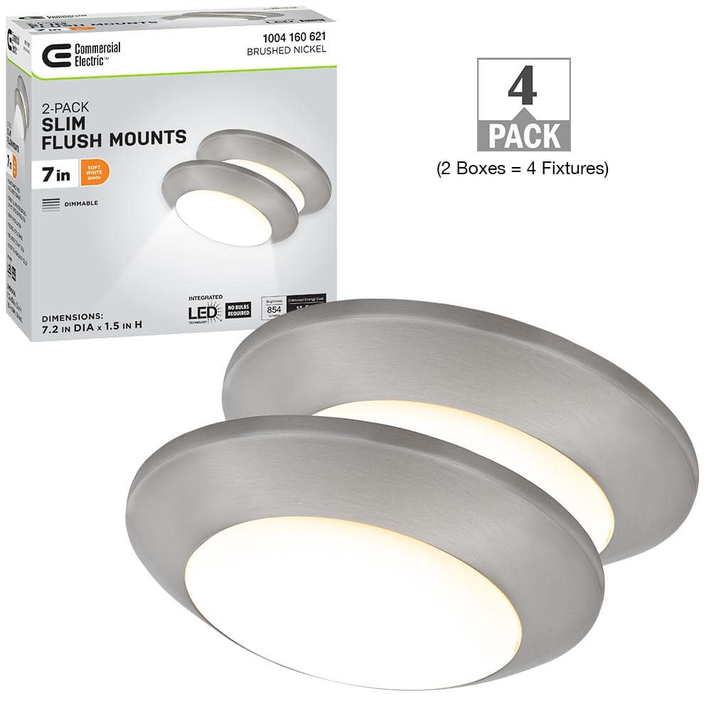 7.2 in. Brushed Nickel Slim LED Flush Mount 854LM 12.5-Watt Soft White 3000K Bedroom Closet Kitchen Lighting (4-Pack) price history on PriceWatchPro