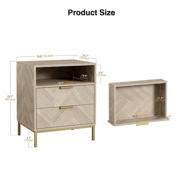 Aupodin Oak 2 Drawer 19.8 in. W Nightstand for Bedroom