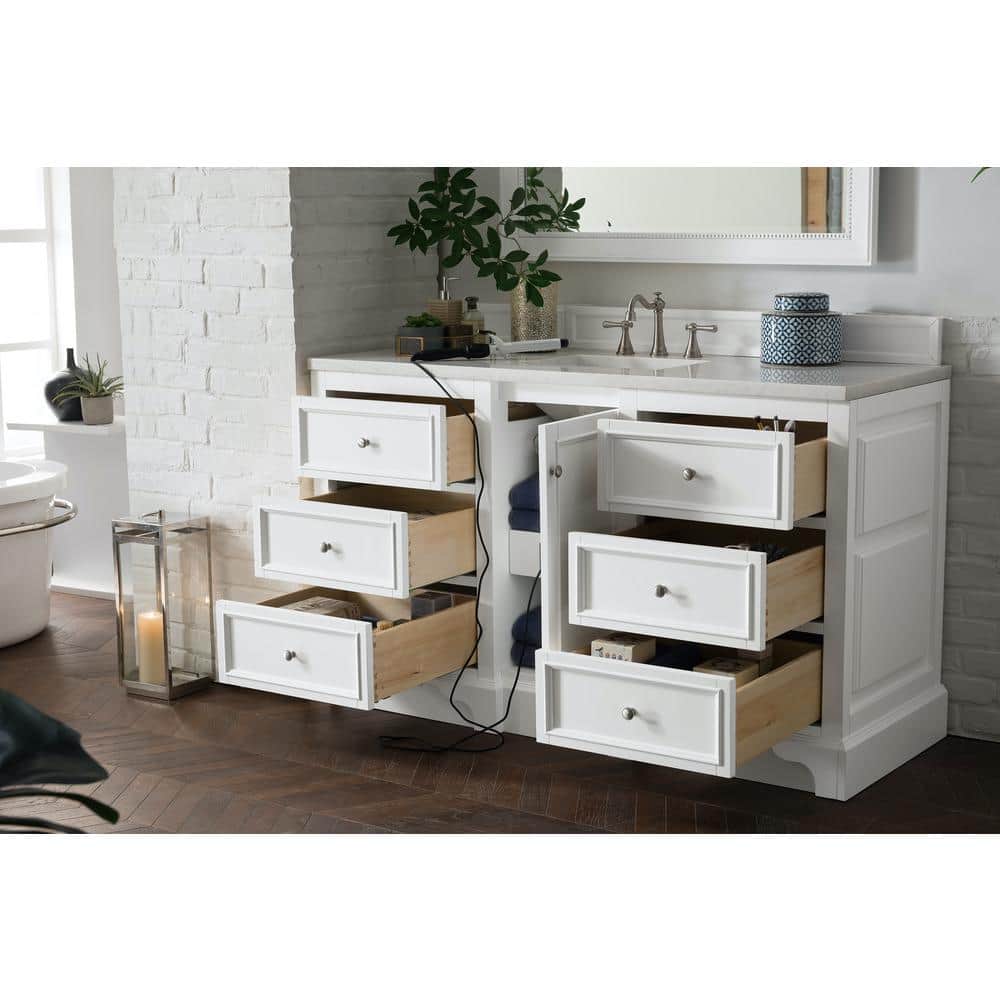 Bright White Solid Wood 60" Single Bathroom Vanity Base
