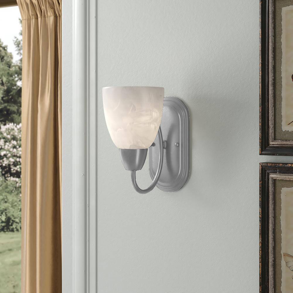 Brushed Nickel 8" Steel Wall Sconce with Alabaster Glass Shade