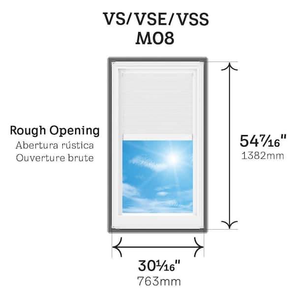 30-1/16 in. x 54-7/16 in. Solar Powered Venting Deck Mount Skylight w/ Laminated Low-E3 Glass White Room Darkening Shade