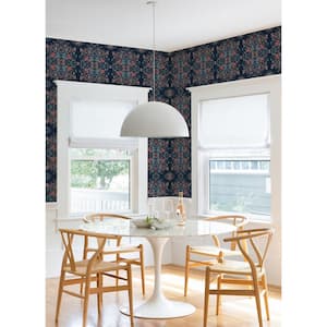 Blue Medallion Floral Vinyl Peel and Stick Matte Wallpaper