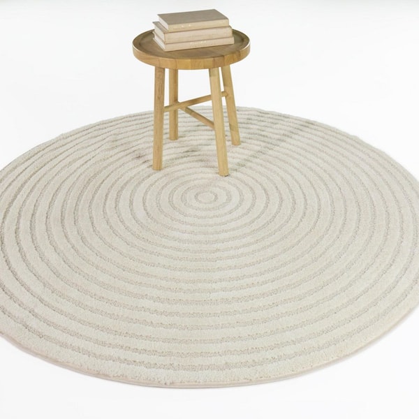 Sloane Cream 5 ft. 3 in. Round Round Border Area Rug