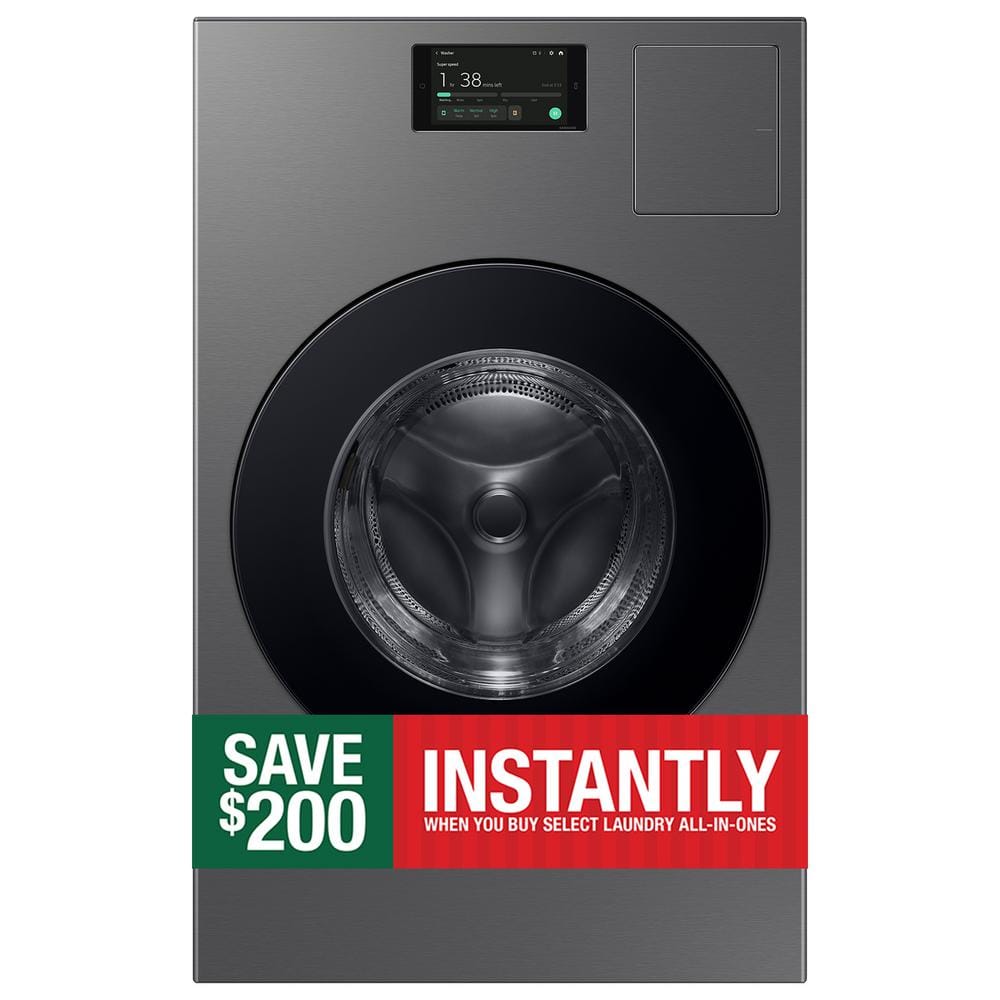 Samsung Bespoke 5.3 cu. ft. Ultra Capacity All-In-One Washer Dryer Combo with Super Speed and Ventless Heat Pump in Dark Steel