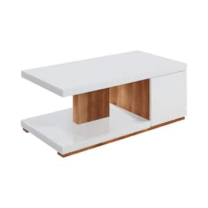 Marvel 48 in. White/Natural Large Rectangle Wood Coffee Table with Shelf