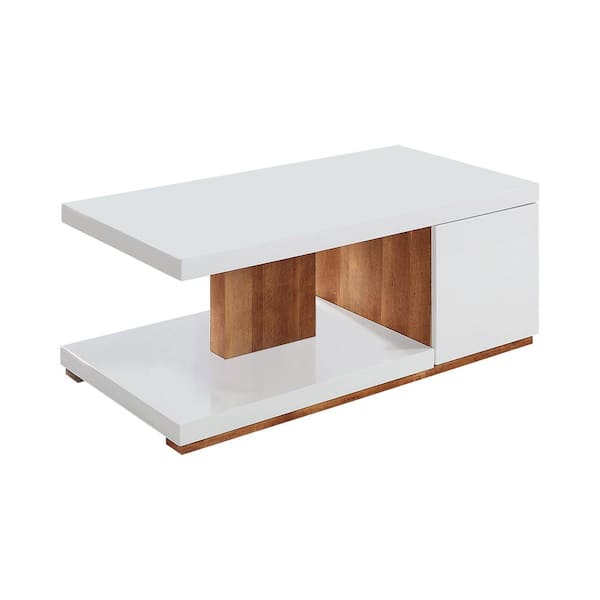 Furniture of America Marvel 48 in. White/Natural Large Rectangle Wood Coffee Table with Shelf
