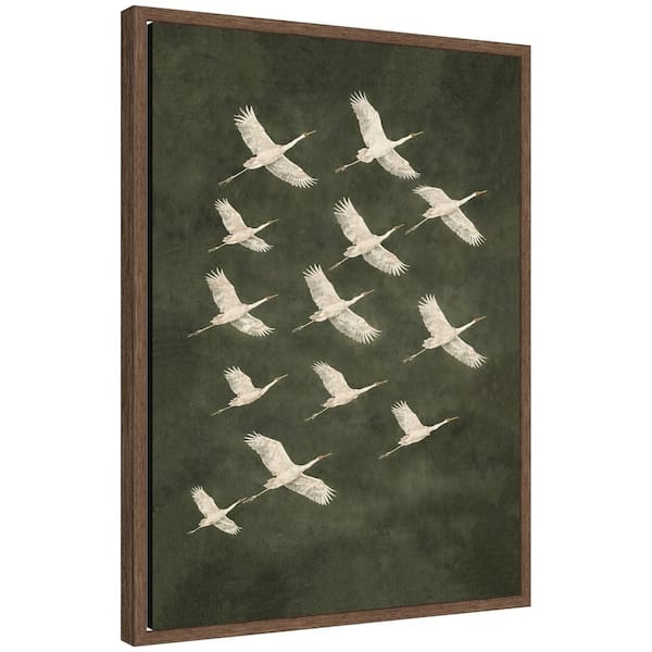 Sylvie "Flying Cranes Nature Minimalist Birds" by Laura Moss Birds Framed Canvas Art Print 24 in. x 18 in.