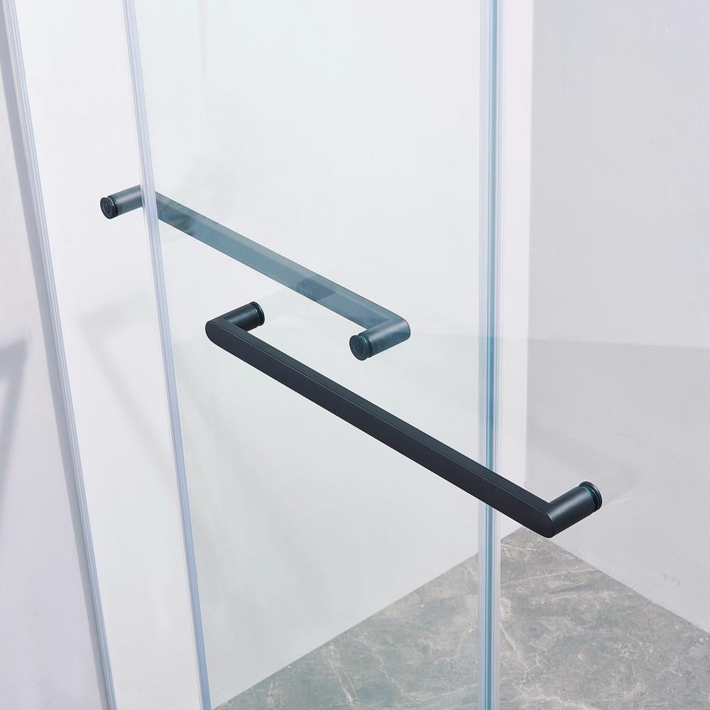 56-60" Frameless Clear Glass Double Sliding Shower Door in Matte Black