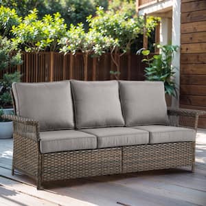 Seagull Series 3-Seat Wicker Outdoor Patio Sofa Couch with Deep Seating and CushionGuard Gray Cushions