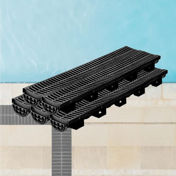 Trench Drain System 39 in. L x 5.8 in. W x 3.1 in. D Channel Drain with Plastic Grate and End Cap Drainage Trench 5 Pack
