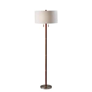 Madeline 66.25 in. 2-Light Walnut Rubberwood and Brushed Steel Bulb Pendant