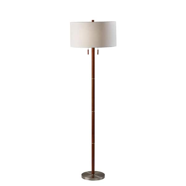 Adesso Madeline 66.25 in. 2-Light Walnut Rubberwood and Brushed Steel Bulb Pendant