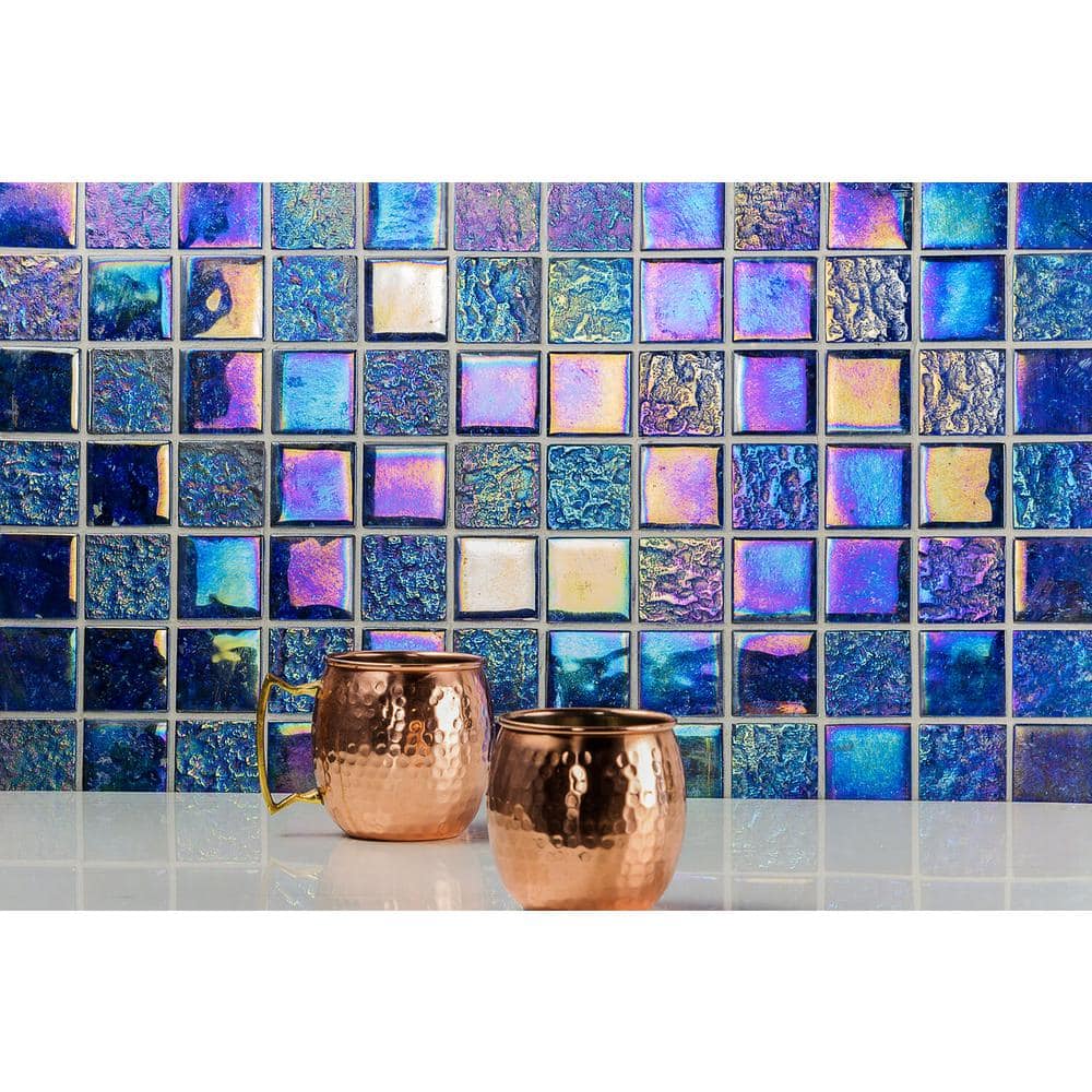 Indigo Iridescent Glass Mosaic Wall Tile