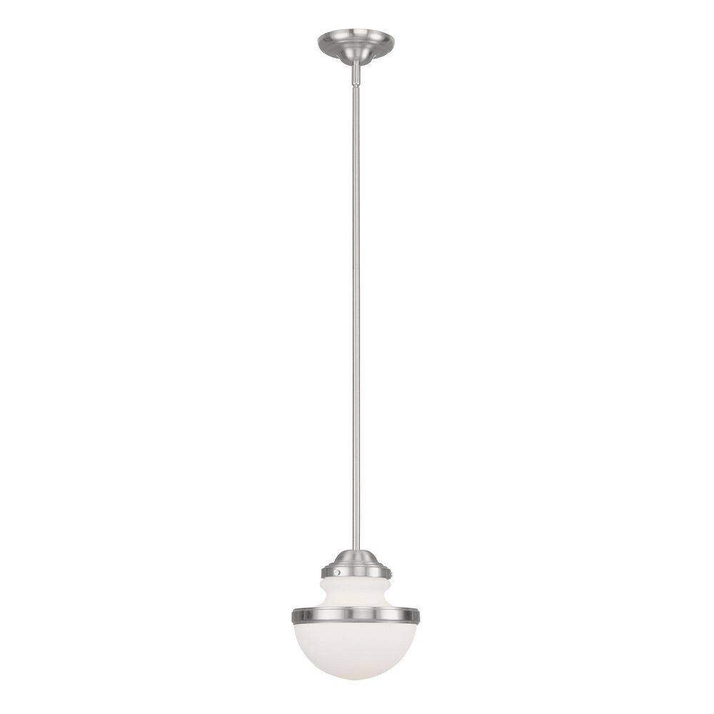 Oldwick Mini Hand Blown Satin Opal Glass Pendant Light in Brushed Nickel