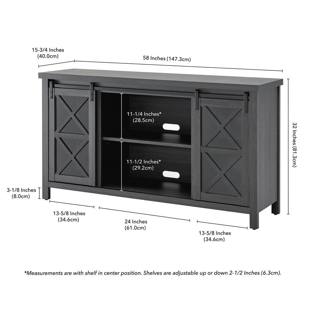 Clementine 58" Black Grain Metal TV Stand with Cabinet