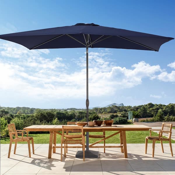 Sonkuki 6 ft. x 9 ft. Rectangular Steel Patio Market Umbrella with Push Button Tilt in Navy Blue