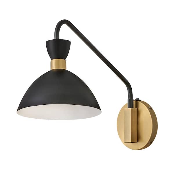 Simon 1-Light Black with Heritage Brass Accents Sconce