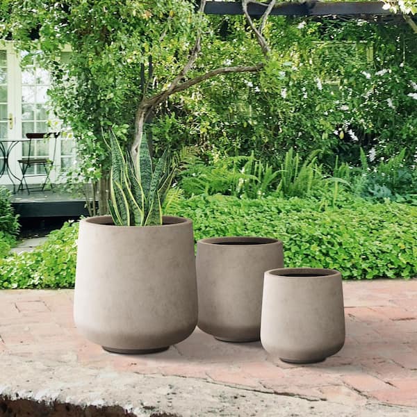 PLANTARA 17 in., 13 in. and 10 in. H Round Concrete Planter (Set of 3),  Outdoor Modern Planter Pot, Flower Pot for Garden PA1522S3-8021-2 - The  Home Depot