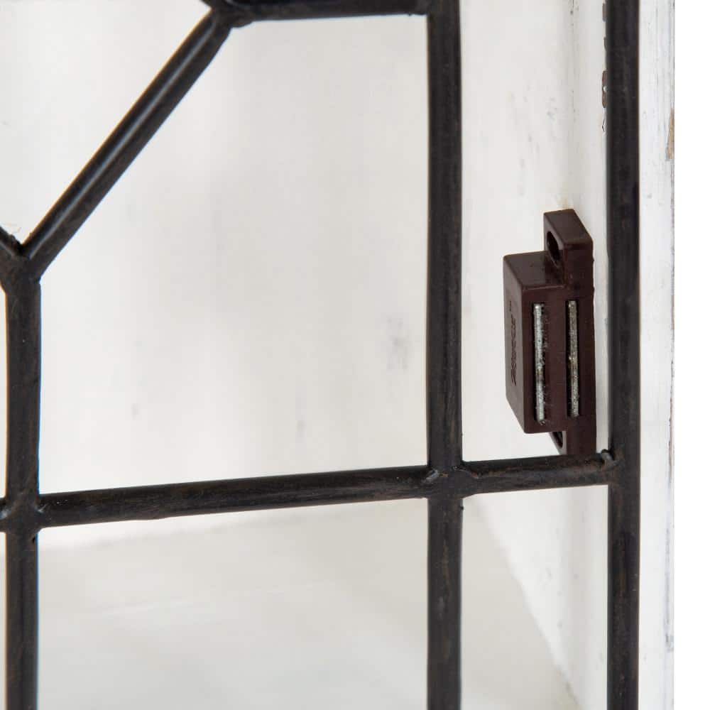 Whitewash Wooden Curio Cabinet with Decorative Black Iron Door