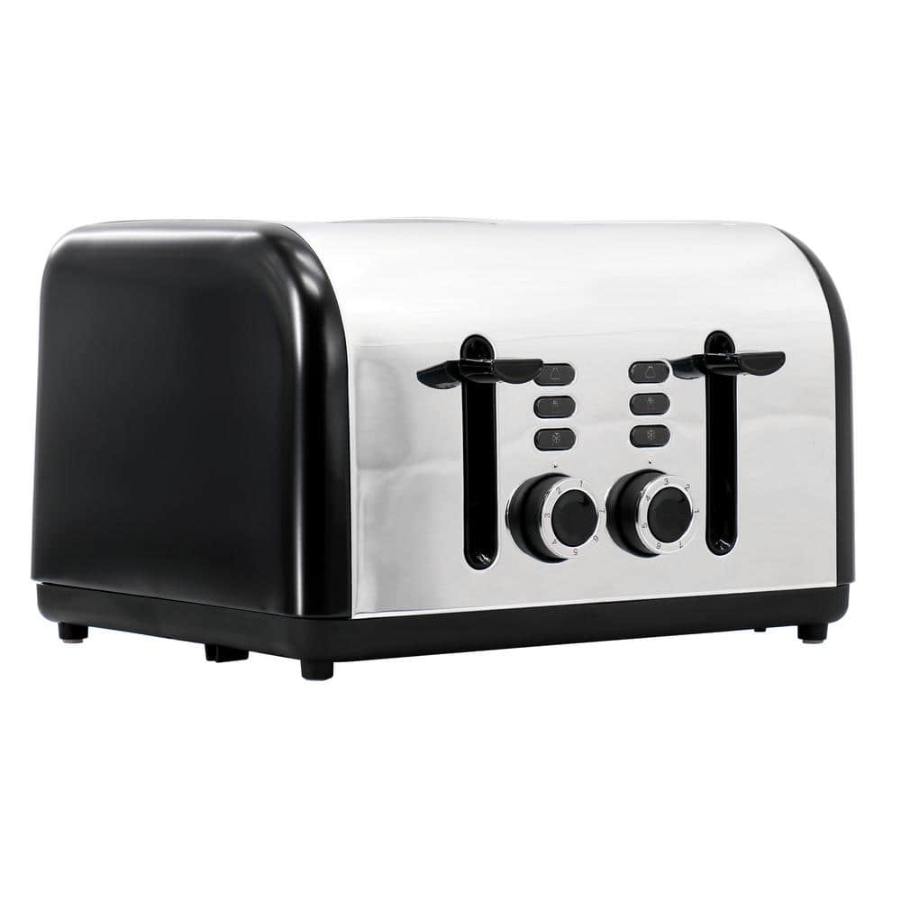 REDMOND 1400-Watt  4-Slice Black Wide Slot Stainless Steel Toaster