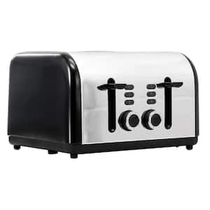 1400-Watt  4-Slice Black Wide Slot Stainless Steel Toaster