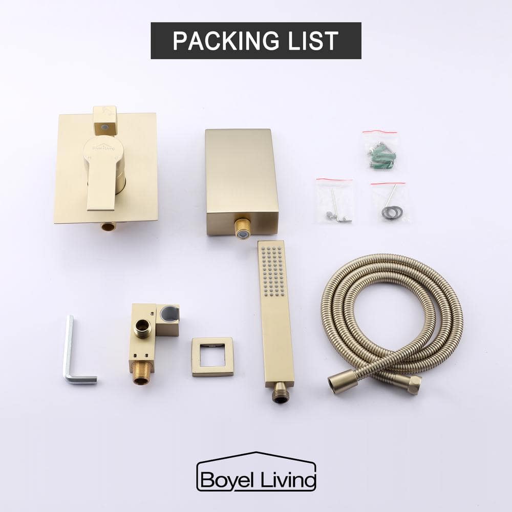 Brushed Gold Wall Mount Roman Tub Faucet with Hand Shower