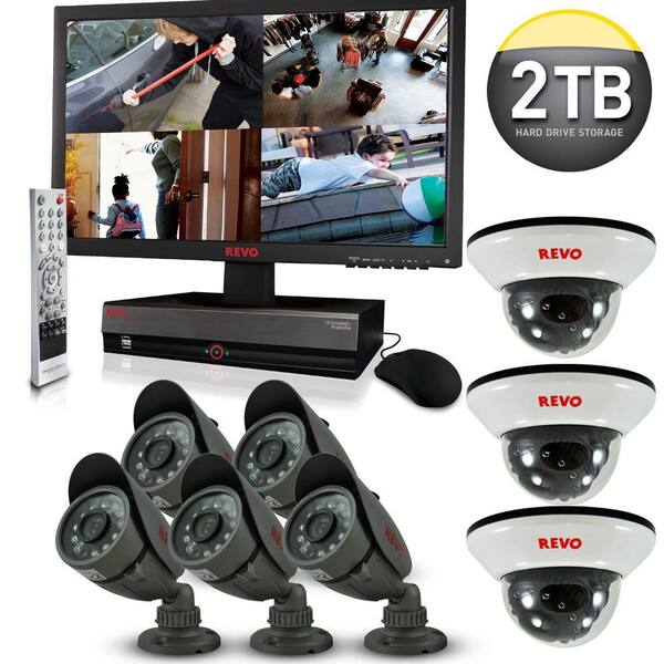 Revo 16-Channel 2TB DVR4 Surveillance System with 21.5 in. Monitor and (8) 600 TVL 33 ft. Nightvision Cameras-DISCONTINUED