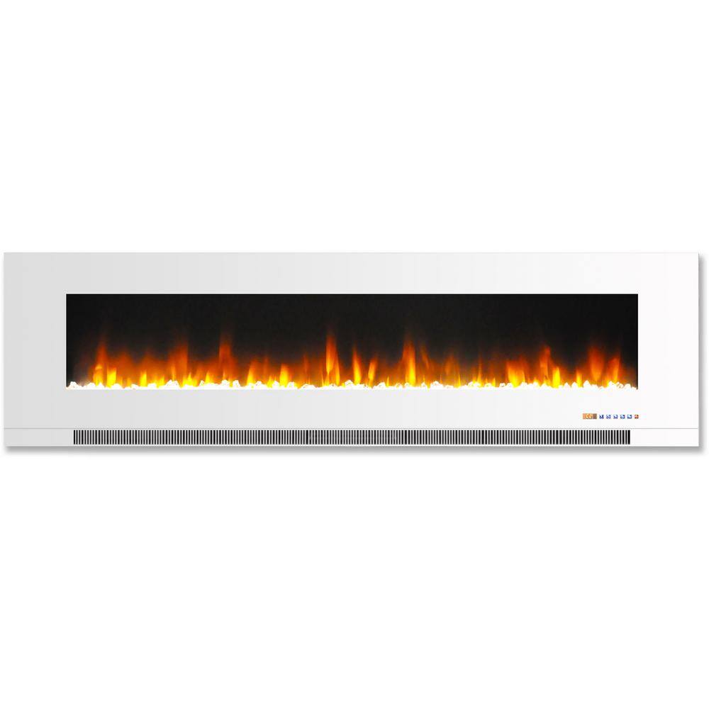 60-Inch White Wall-Mount Electric Fireplace with LED Flames