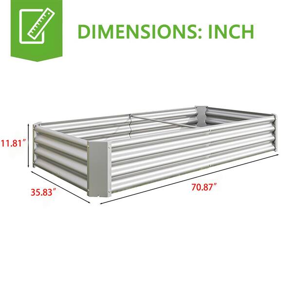 BTMWAY - 6 ft. L x 3 ft. W x 1 ft. H Silver Galvanized Metal Outdoor Raised Garden Bed Kit, Planter Box (1-Pack)