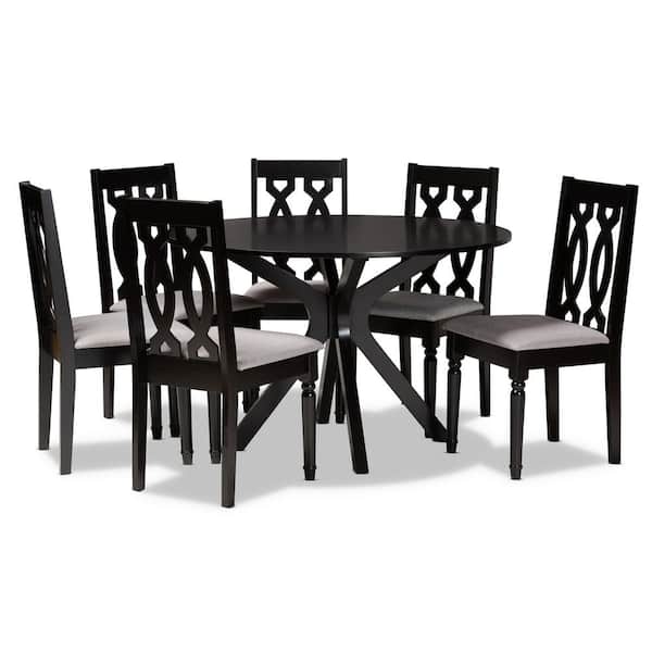 Baxton Studio Callie 7-Piece Grey and Dark Brown Dining Set