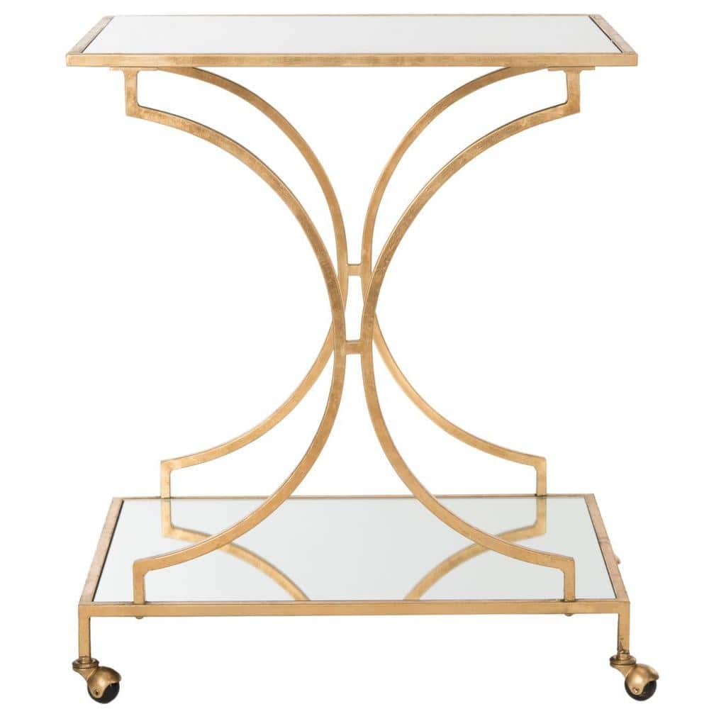Transitional Gold 2-Tier Mirrored Bar Cart with Storage