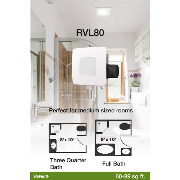 NEW! ReVent80 outlets CFM Easy Installation Bathroom Exhaust Fan W/ Adjustable LED Light