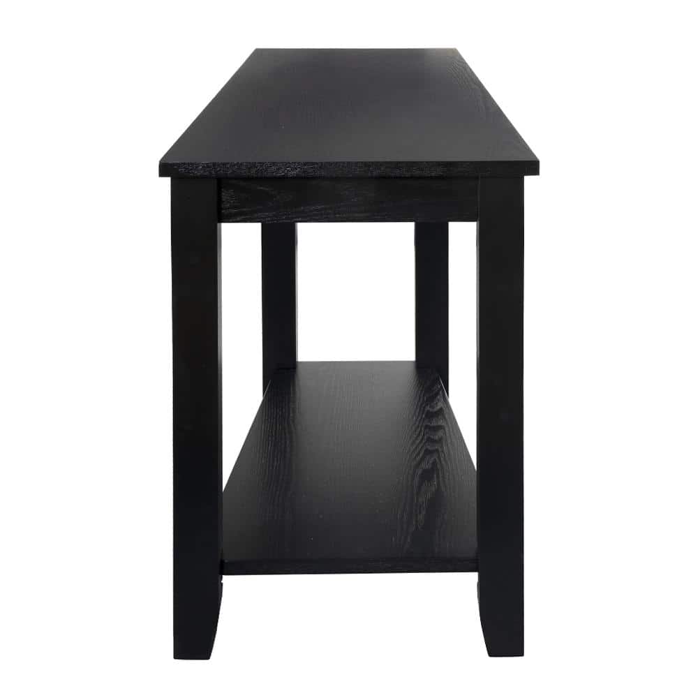 Black Triangular Wood Chairside Table with Shelf