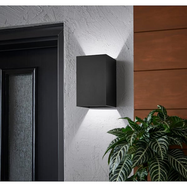 Greeleyville 8 in. 1-Light Sand Black Integrated LED Hardwired Outdoor Wall Light Lantern Sconce
