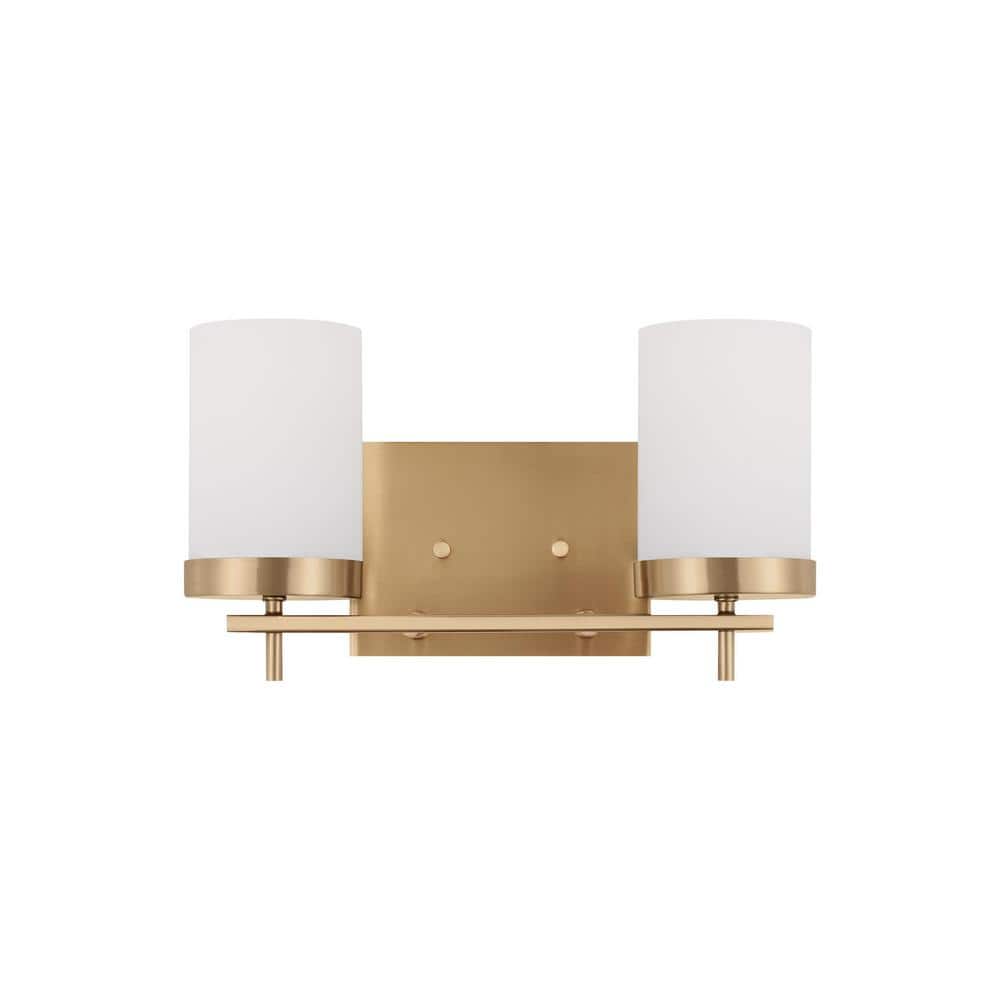 Zire 14 in. 2-Light Satin Brass Dimmable LED Bath Vanity Light with Etched White Glass Shades price history on PriceWatchPro