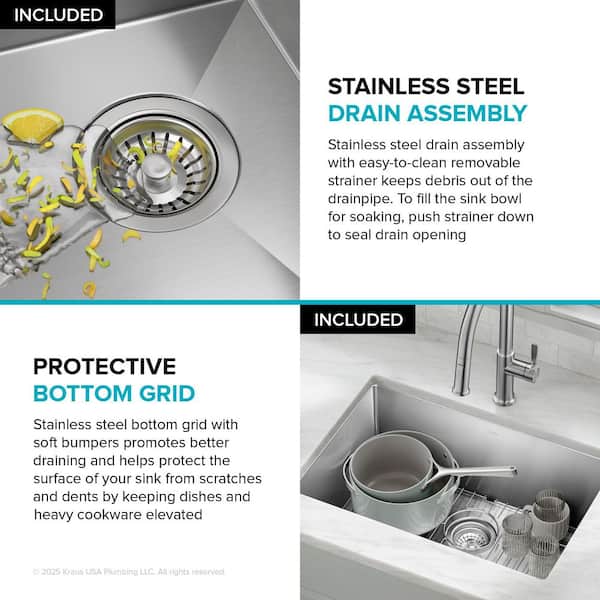 Standart PRO 26 in. Undermount Single Bowl 16 Gauge Stainless Steel Kitchen Sink with Accessories