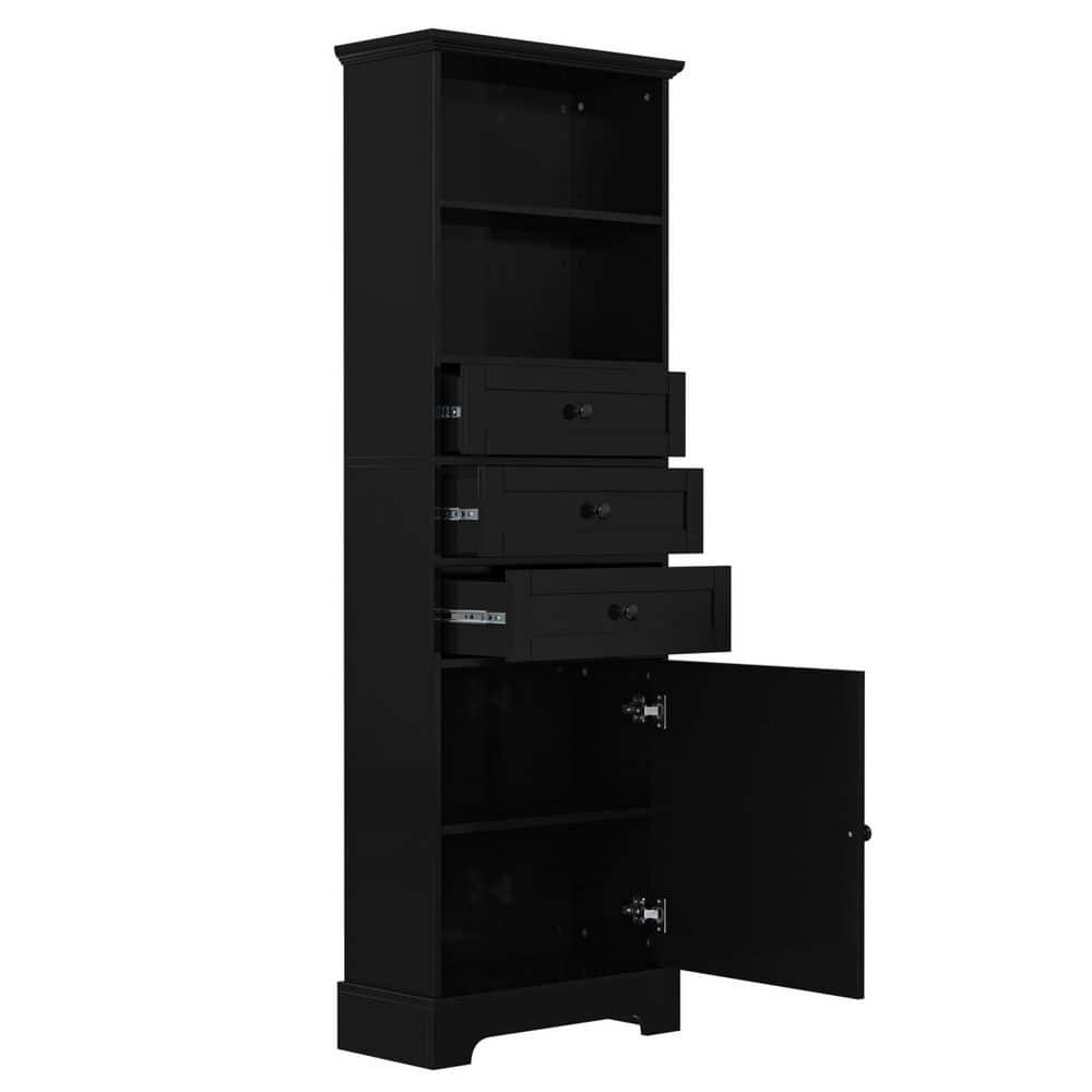 22 in. W x 10.03 in. D x 67.3 in. H Black MDF Freestanding Linen Cabinet wi