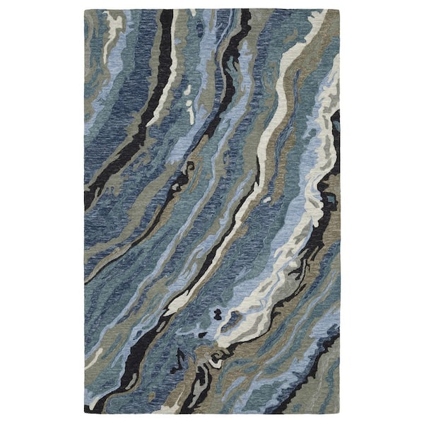 AVERLEY HOME Keenan Blue 5 ft. x 8 ft. Contemporary Abstract Wool Mixed-Pile Hand-Tufted Indoor Area Rug