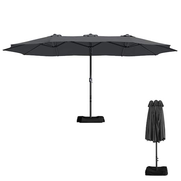 Clihome 15 ft. Steel Crank Umbrella in Dark Gray, 133 sq. ft. Shade, Powder Coated with Stand and Sandbags
