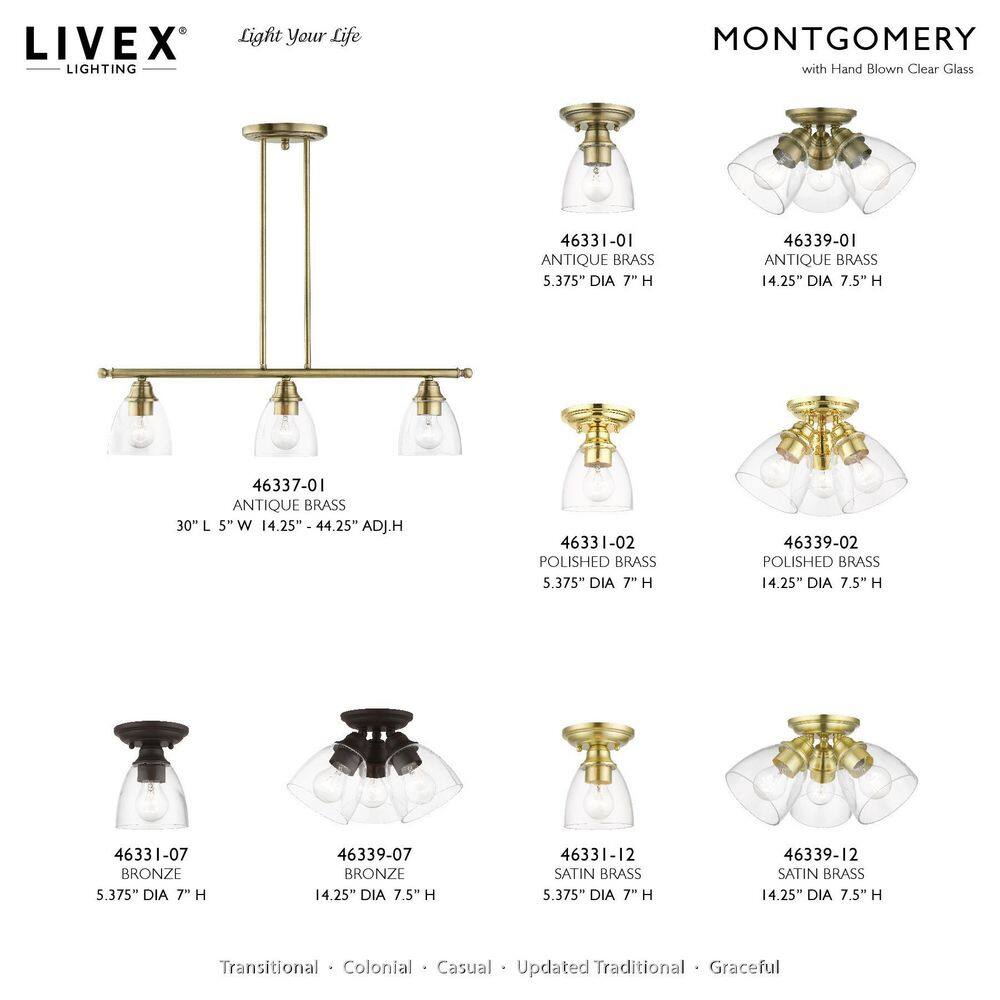 Elegant Montgomery Polished Brass 3-Light Flush Mount with Clear Glass